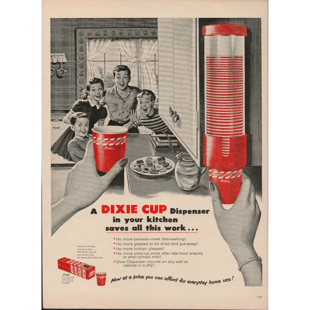 1954 DIXIE CUP Dispenser Vintage Print Ad (L5)